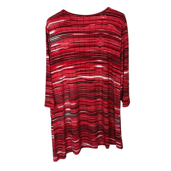 CJ Banks Red Black Striped Geometric Print Tunic Asymmetric 2X Womens‎ V Neck - Picture 3 of 7